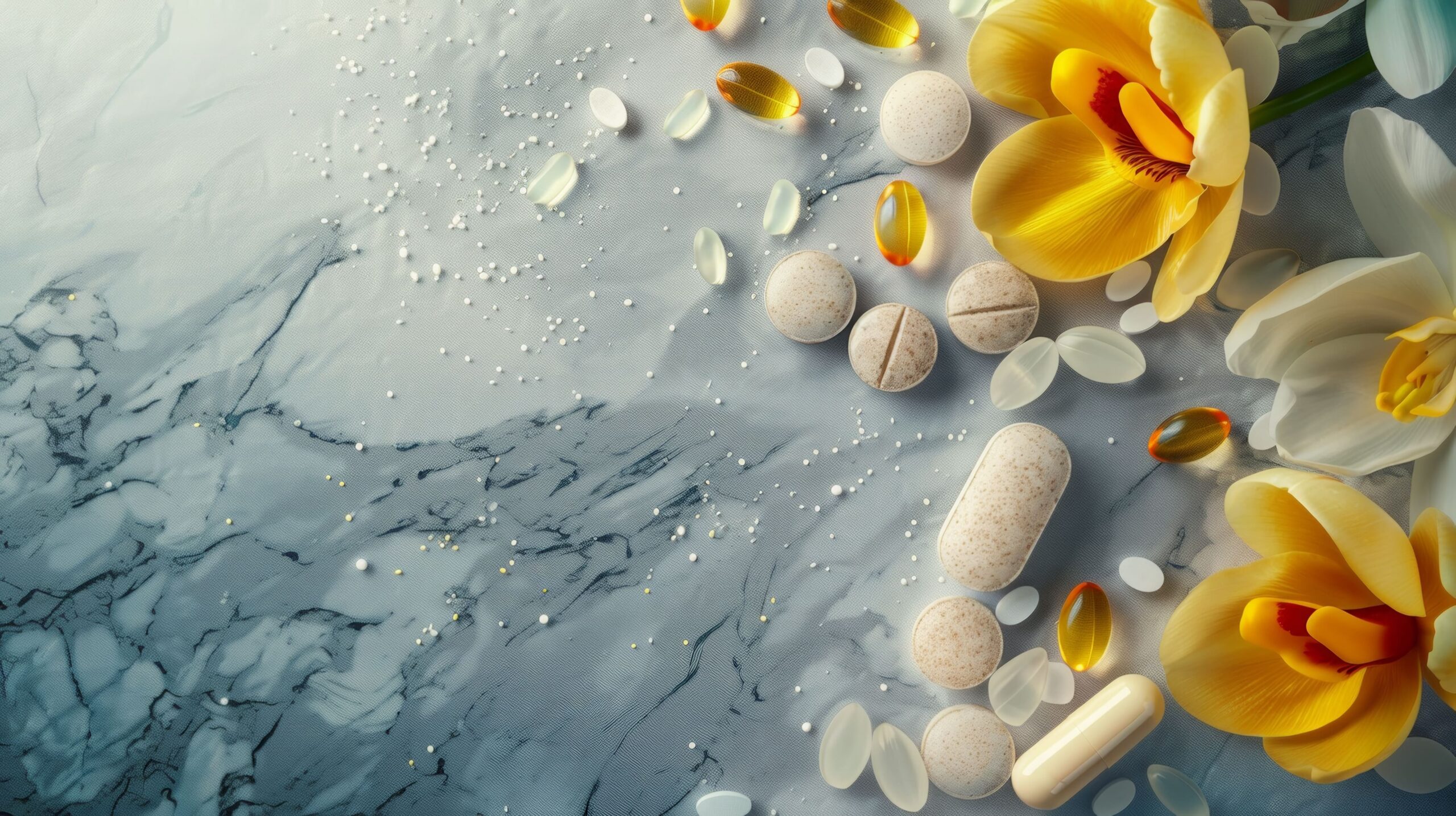aesthetic-composition-vitamins-supplements-with-yellow-flowers-marble-this-image-conceptualizes-health-wellness-ideal-healthcare-blogs-websites-promotional-materials-ai